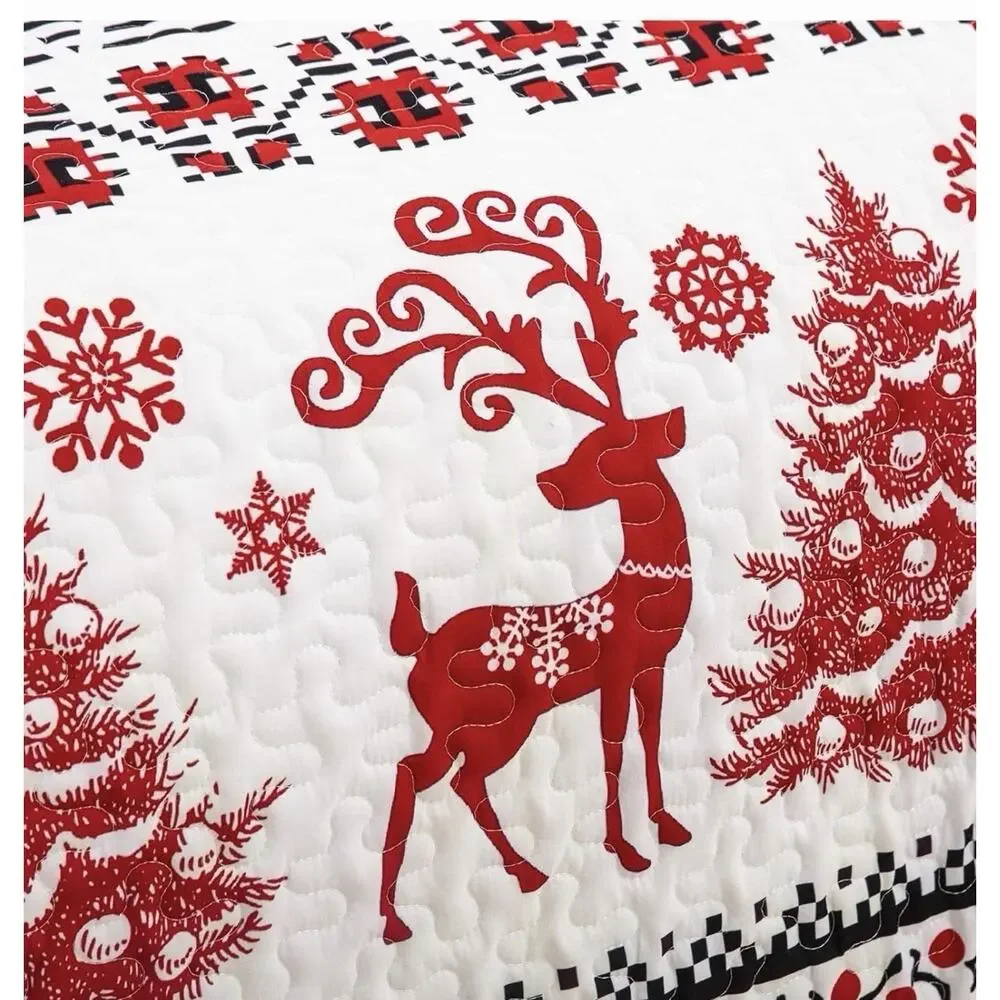 DJY Christmas Quilt Set Christmas Trees Reindeer Snowflake Pattern 3 Pc King